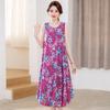 Sleeveless Silk Cotton Dress for Middle-Aged Mothers - Slim Fit, Large Size, Beach Dress for Summer