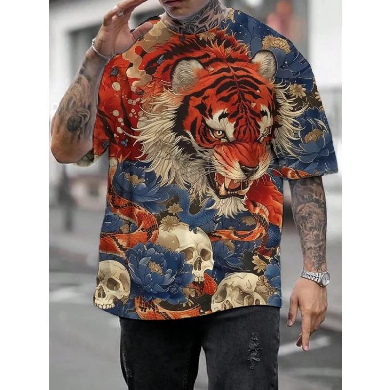 Men's Funny Animal Printed T-Shirts Short Sleeved Tees Tops 3D Prints T-hirts Summer Casual Men's Clothing Oversized Pullover