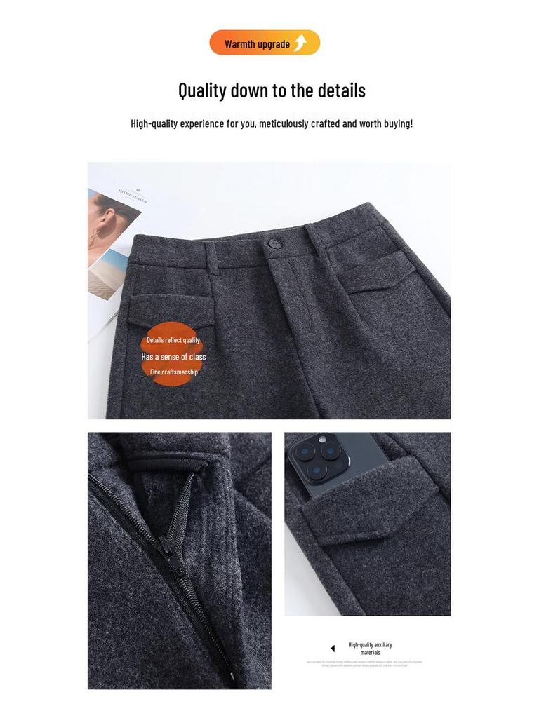 High-Waisted Woolen Wide-Leg Pants with Fleece Lining - Versatile & Fashionable Winter 2025 Style