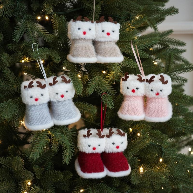 Holiday Soft Fabric Boot Ornament, Double Mini Boot Decoration with Hanging Loop for Christmas Tree, Gift Bag, and Entryway Styling