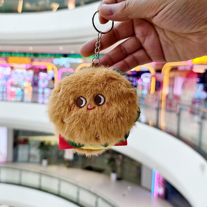 Adorable Hamburger Plush Pendant Doll Keychain with Chicken Leg Decoration