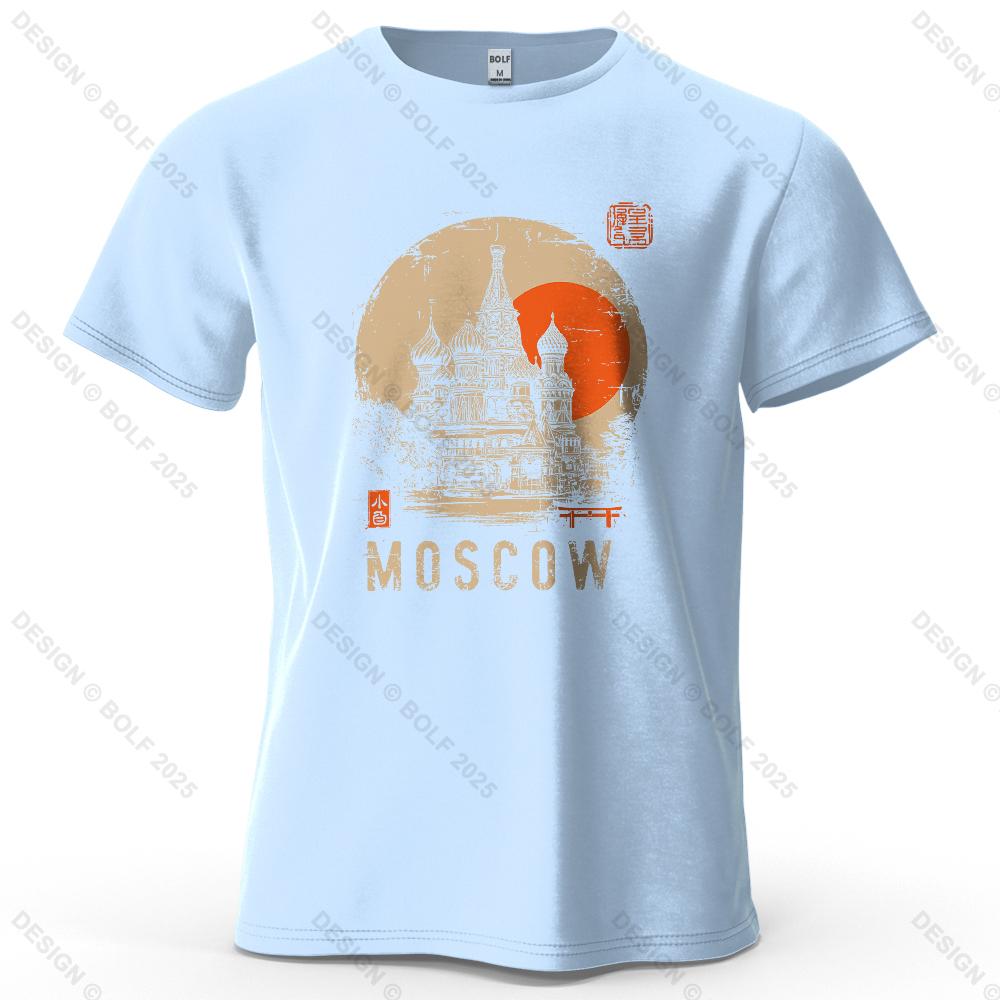 Moscow Scene Printed Men's T-Shirt 100% Cotton Oversized Vintage Artistic Graphic Tees for Women Tops Tees Casual Streetwear
