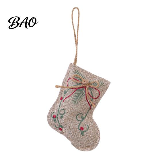 Retro Holiday Home Decor Accents Burlap Christmas Ornaments, Rustic Linen Fabric Hanging Decoration, Tree Ball Stocking Five Pointed Star Toppers