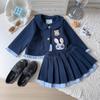 Girls' Rabbit Police Officer Outfit: Stylish Spring/Autumn Coat & Pleated Skirt Set for Baby Girls - Two-Piece (AQB063)