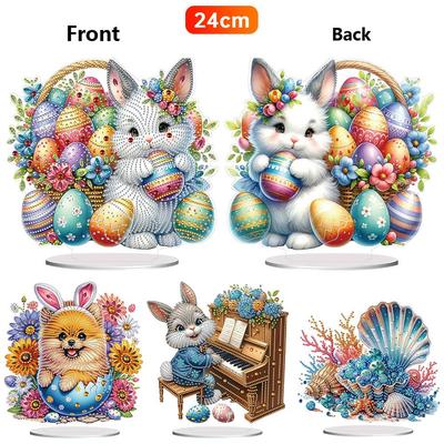 5D DIY Diamond Art Tabletop Decorations Acrylic Special Shape Easter Egg Pomeranian Desktop Diamond Art Kits for Beginners 24CM