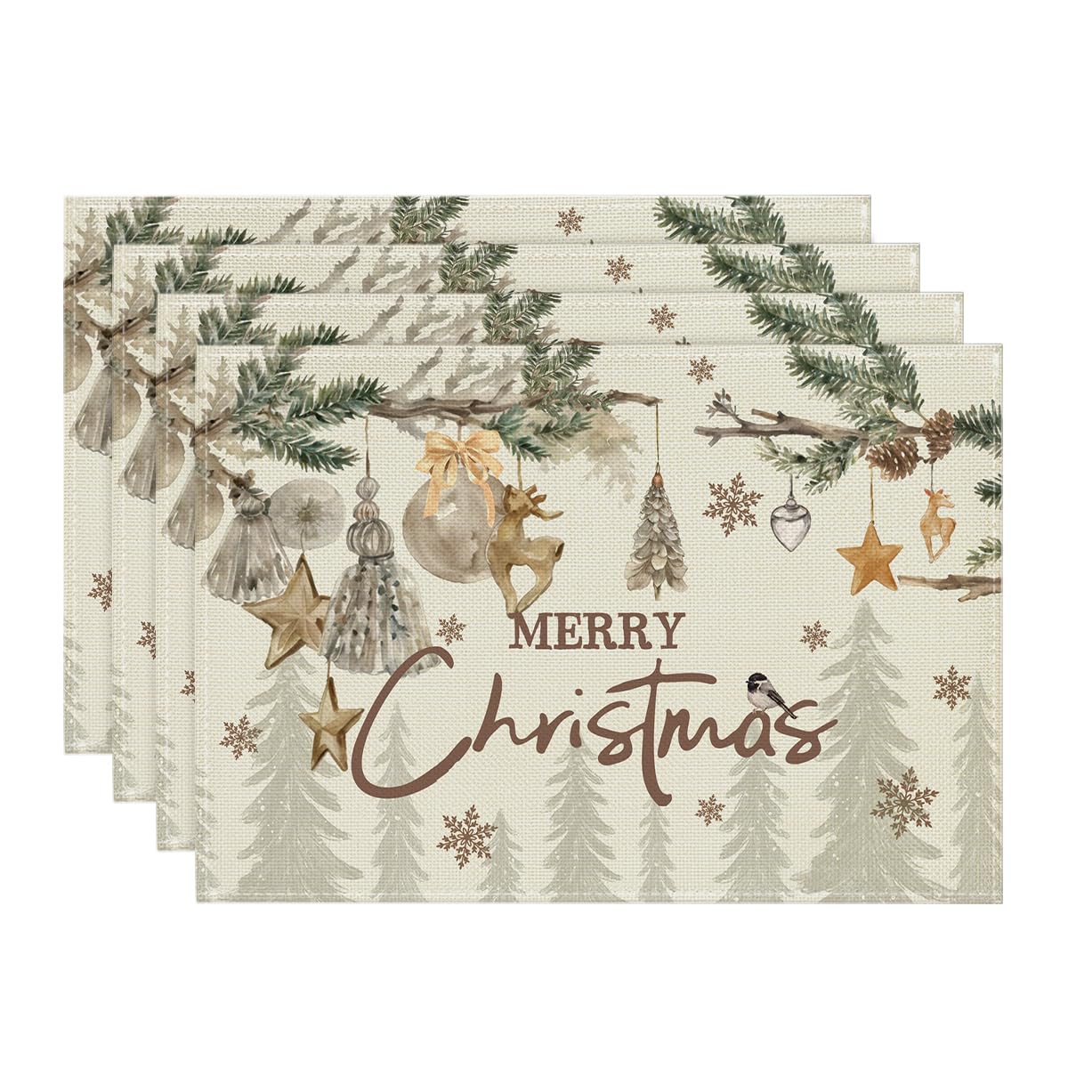 

Pine Branch Ornament Merry Christmas Placemats Set of 4, 12x18 Inch Seasonal Winter Table Mats for Party Kitchen Dining Decoration 12 x 18 , Rectangular 4 Pcs