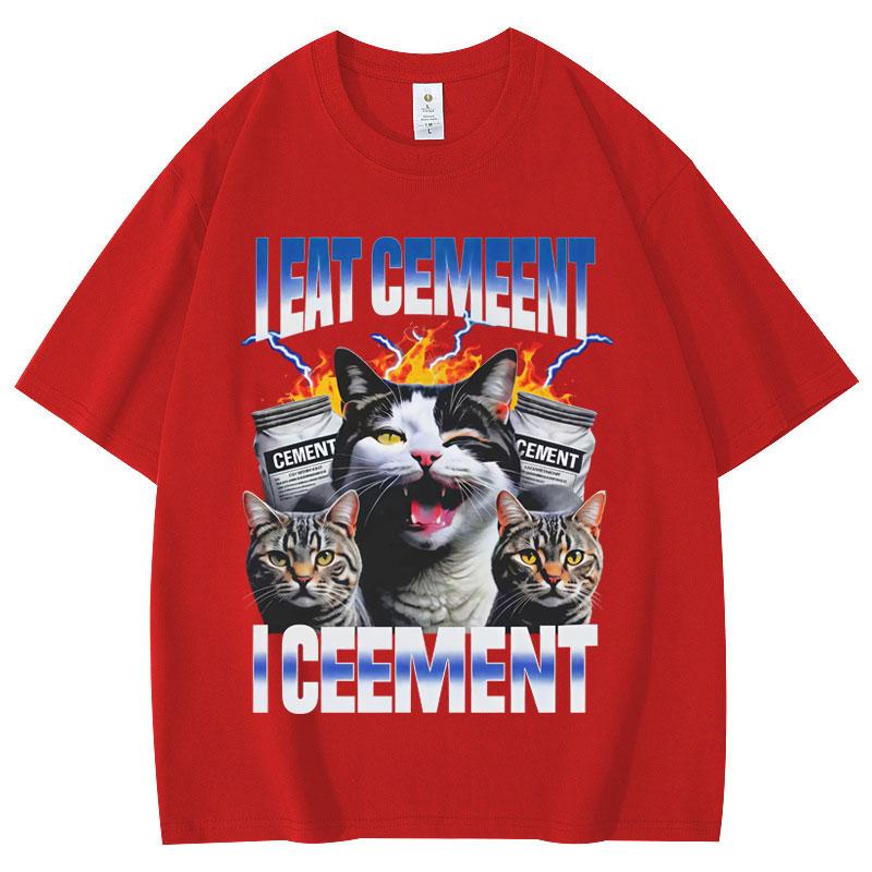 I Eat Cement Cursed Cat Funny Vintage Meme T Shirt Fashion Short Sleeve T-shirts Men Women Clothing High Quality Cotton T-shirt