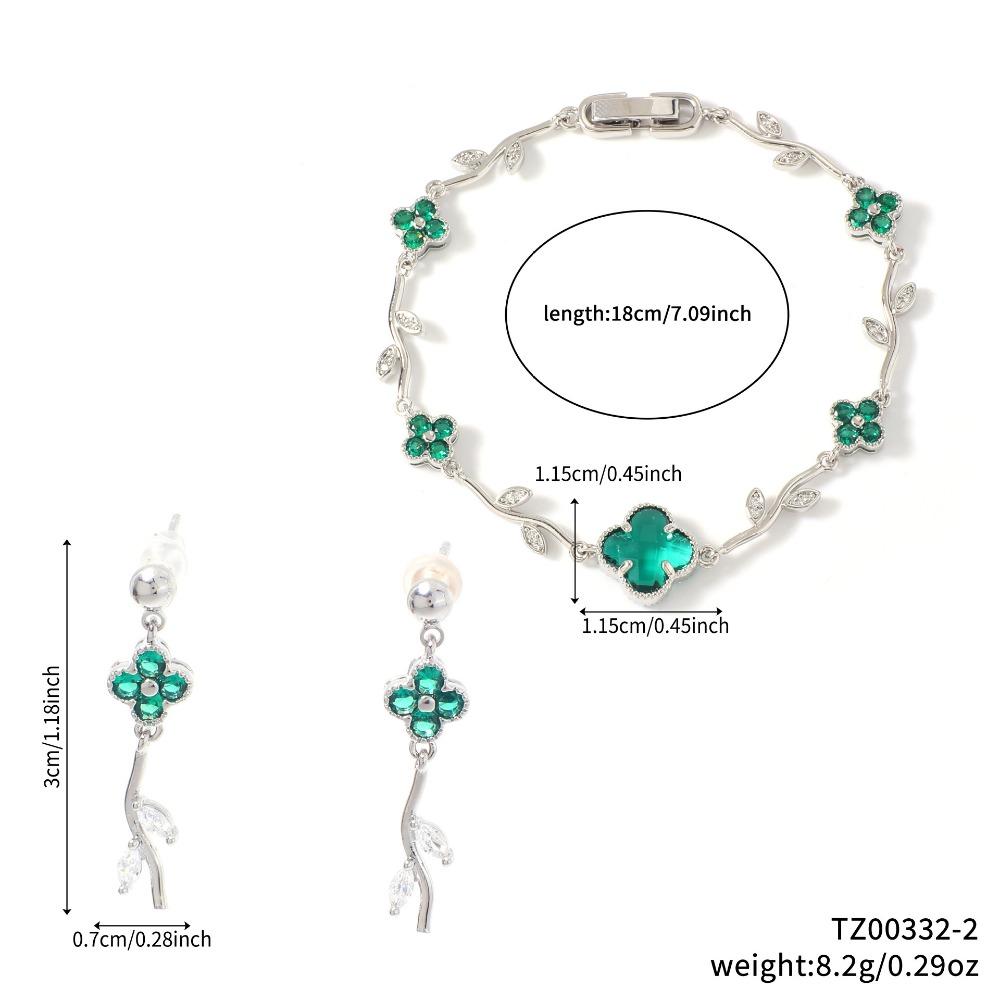Elegant and Stylish Lucky Clover and Sweet Four-leaf Clover Bracelet and Earring Jewelry Set