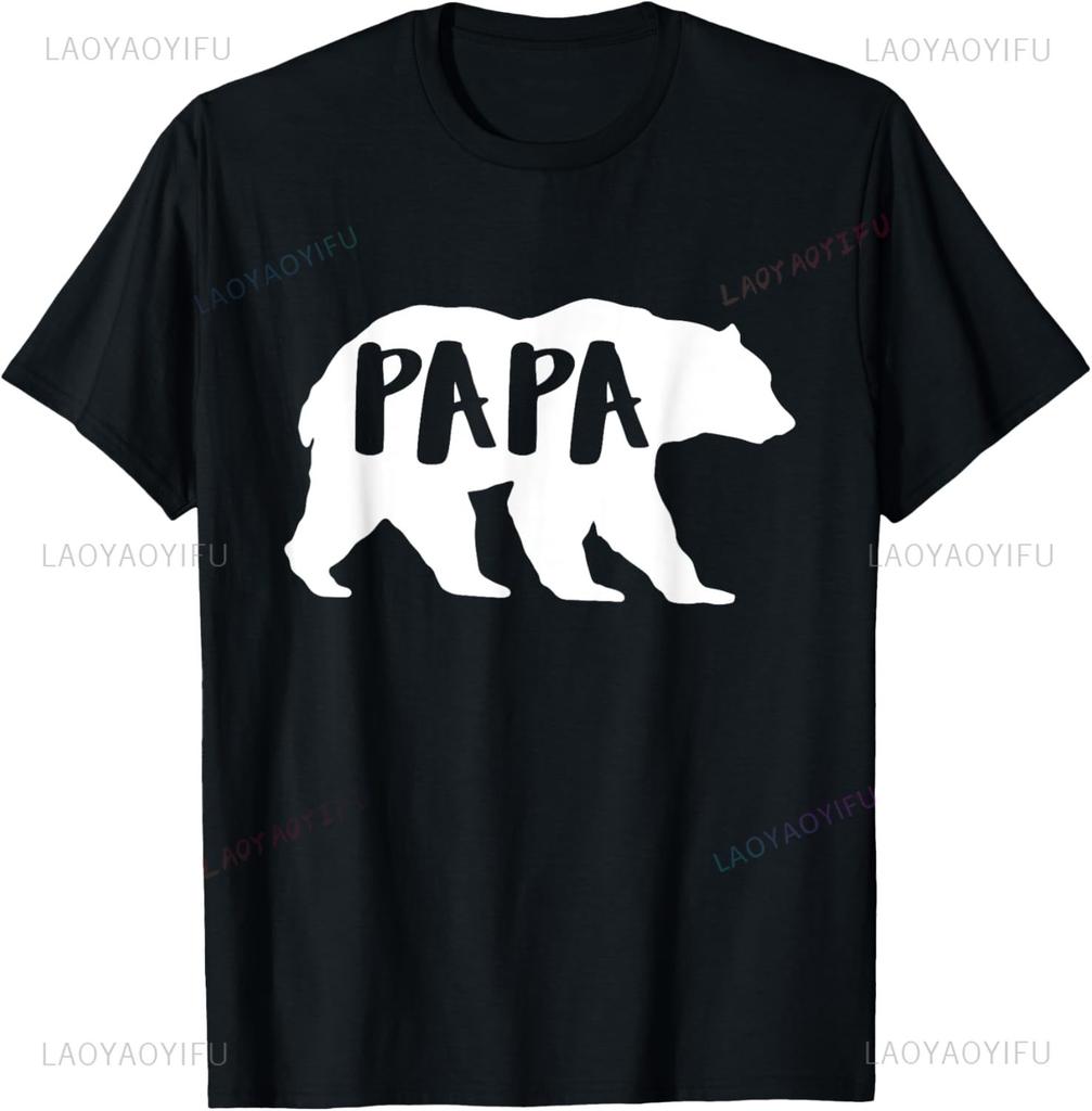 Fathersday Mens Fun Papa Bear for Outdoor Nature Dads T-Shirt Man Cotton Printed T-shirt Casu