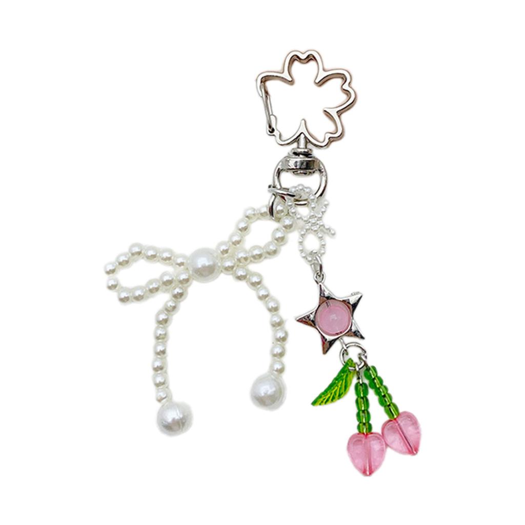Handmade Pearl Bowknot Keychain with Cherry Keyring Ornament Bag Pendant Fashionable Accessory for Fashion Lovers