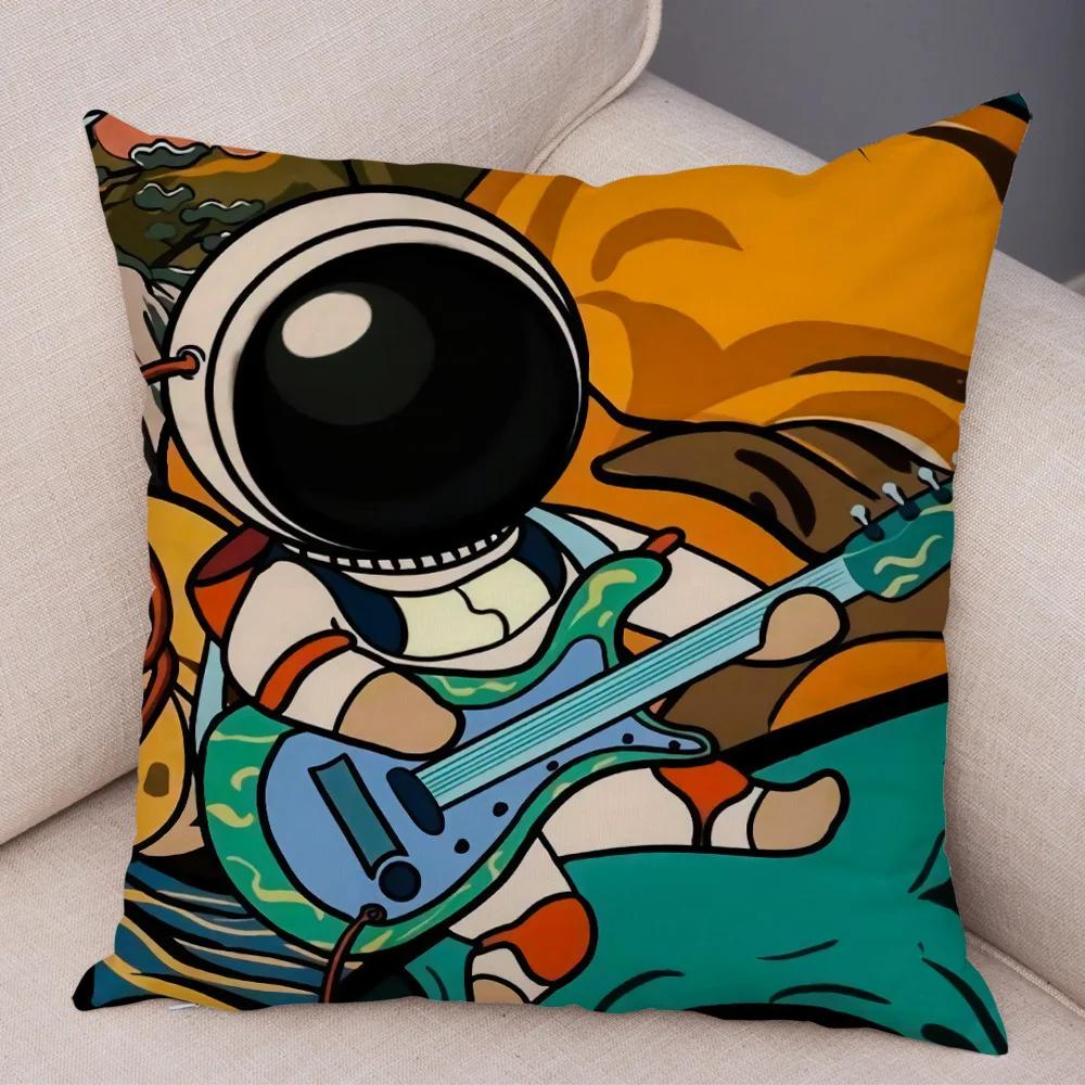 Cartoon Astronauten Kissenbezug Weicher Plüsch Dekor Kosmischer Himmel Kissenbezug für Sofa Zuhause Auto Doppelseitiger Druck Kissenhülle Kinderzimmer