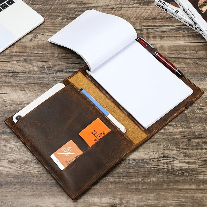 A5/B5 Laptop Notebook Cover Handmade Genuine Leather with Multiple Card Fountain Pen Positions School Office Supplies Stationery