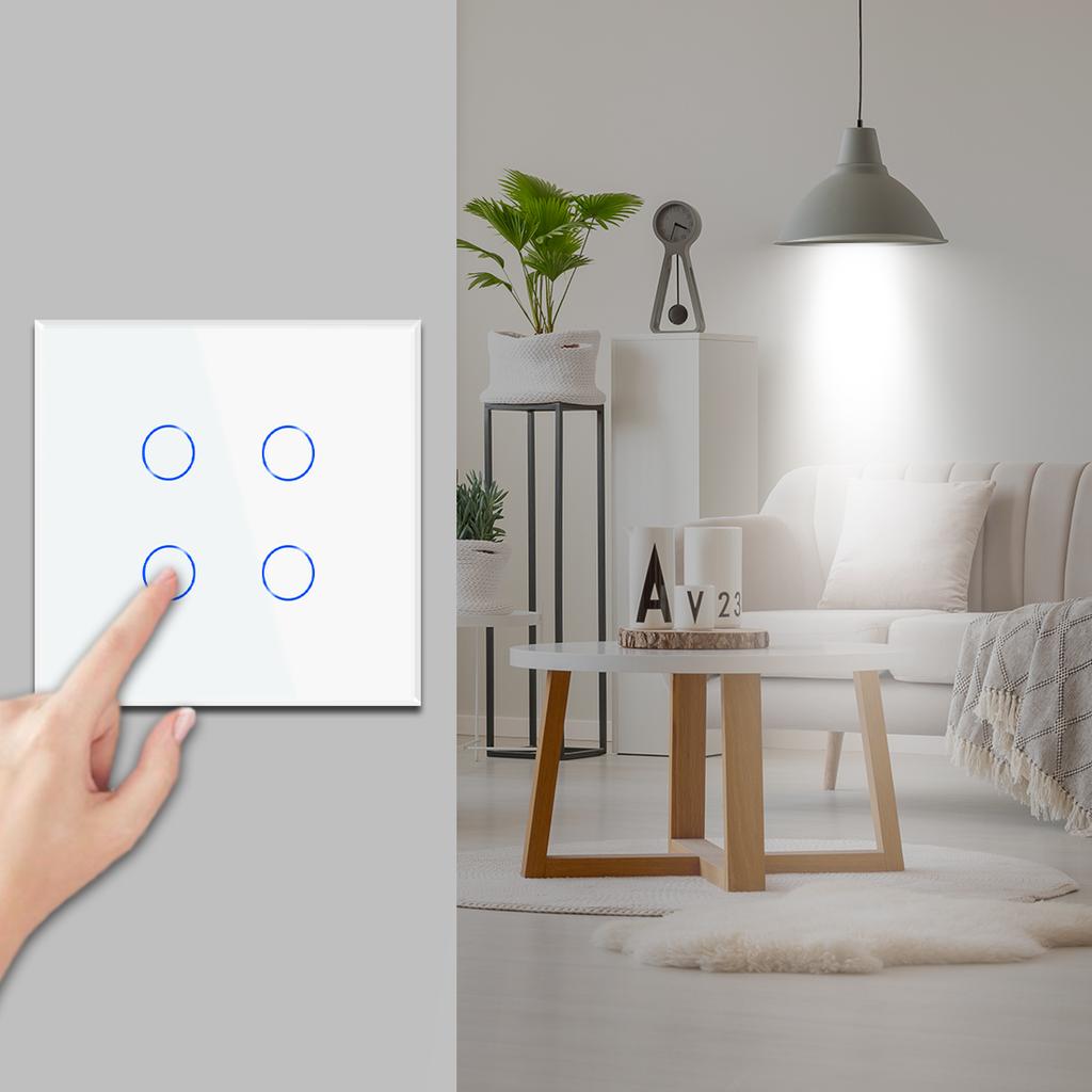 Bingoelec Factory Direct Touch Glass 4gang 1way Touch Switch Silicon for Promotion 500w/gang Smart Home Wall Switch for Sale