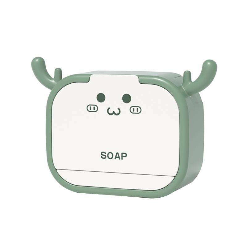 Wall Mounted Soap Holder Storage Box Cute Deer Shape Drain Dish Self Adhesive Soap Rack Bathroom Accessories 1-2 Grids