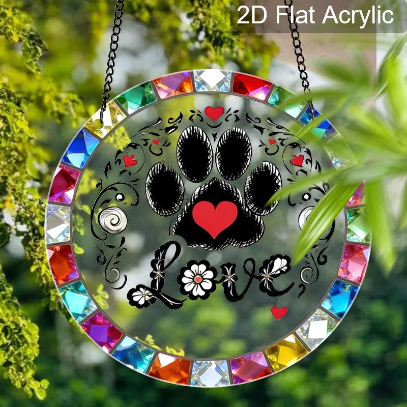 2D Flat Acrylic Paw Print Suncatcher, 7.87/11.81in Colorful Love Pet Window Hanging, Stained Style Decor, Pet Lover Gift
