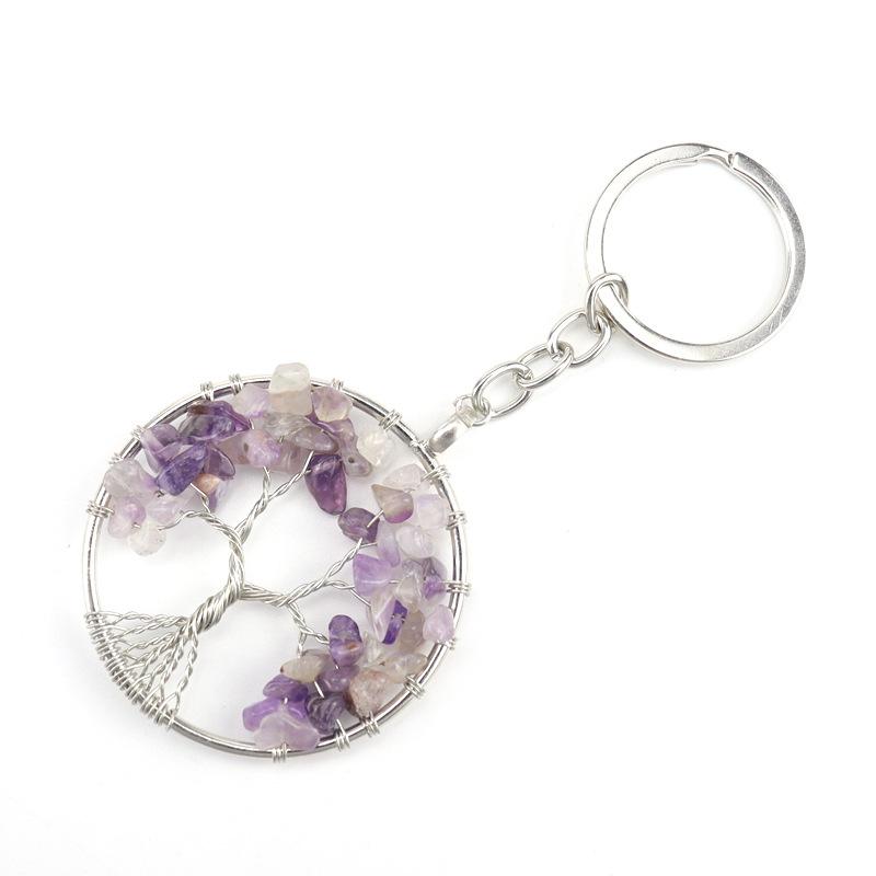 Natural Gravel Crystal Root Tree Tree Of Life Pendant Keychain Bag Pendant Keychain K04