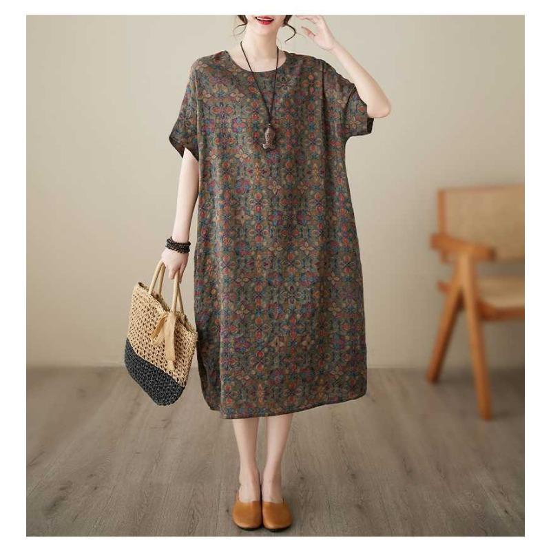 Vintage Flower Literary Knee-length Mid-length Dress Temperament Female