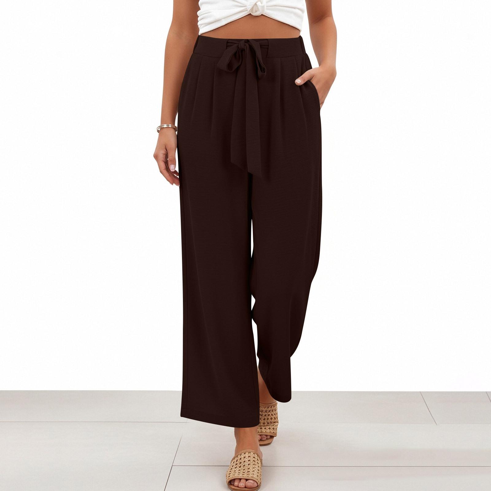 Womens Palazzo Pants Summer Casual Flowy Wide Leg Trousers Beach Travel Vacation Outfits M