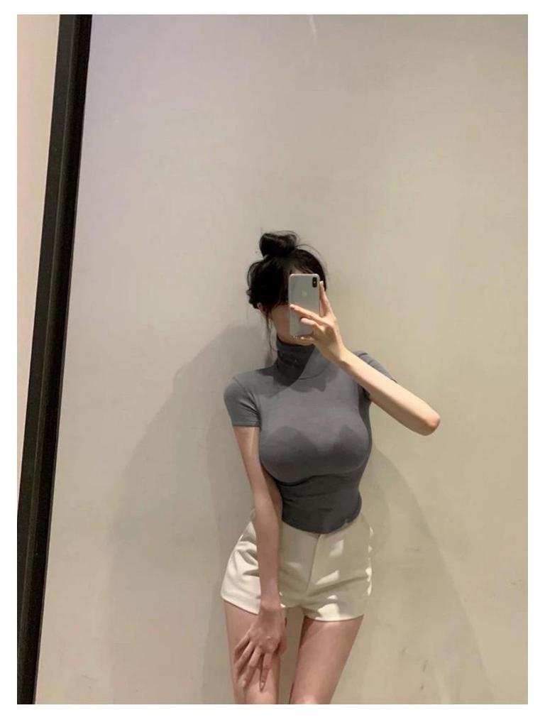Korean Dongdaemun Sexy Spicy High Neck Slimming T-shirt