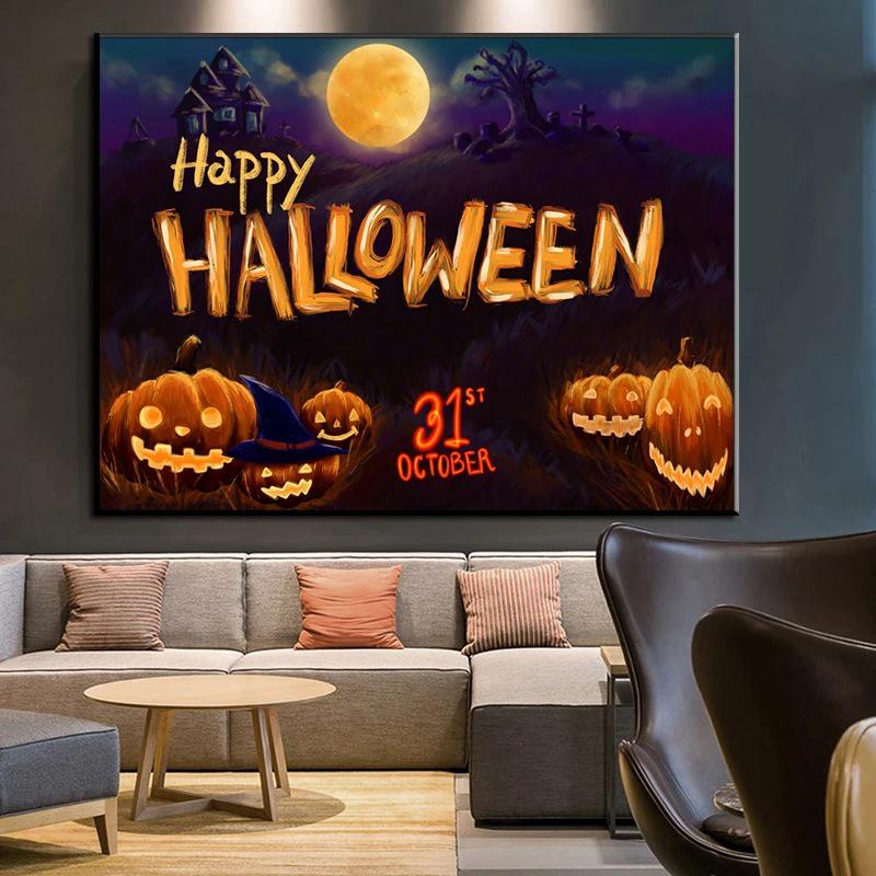 Happy Halloween Modern Canvas Wall Art for Bedroom & Living Room