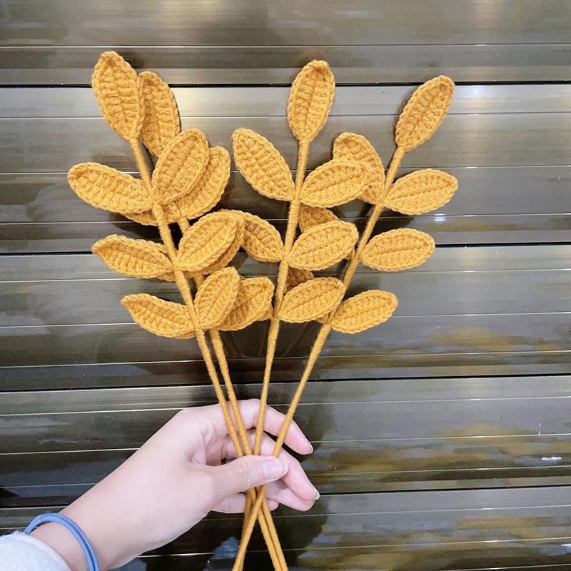 

Handmade Crochet Green Leaf Artificial Plant Hand-Knitted Leaves Home Decor