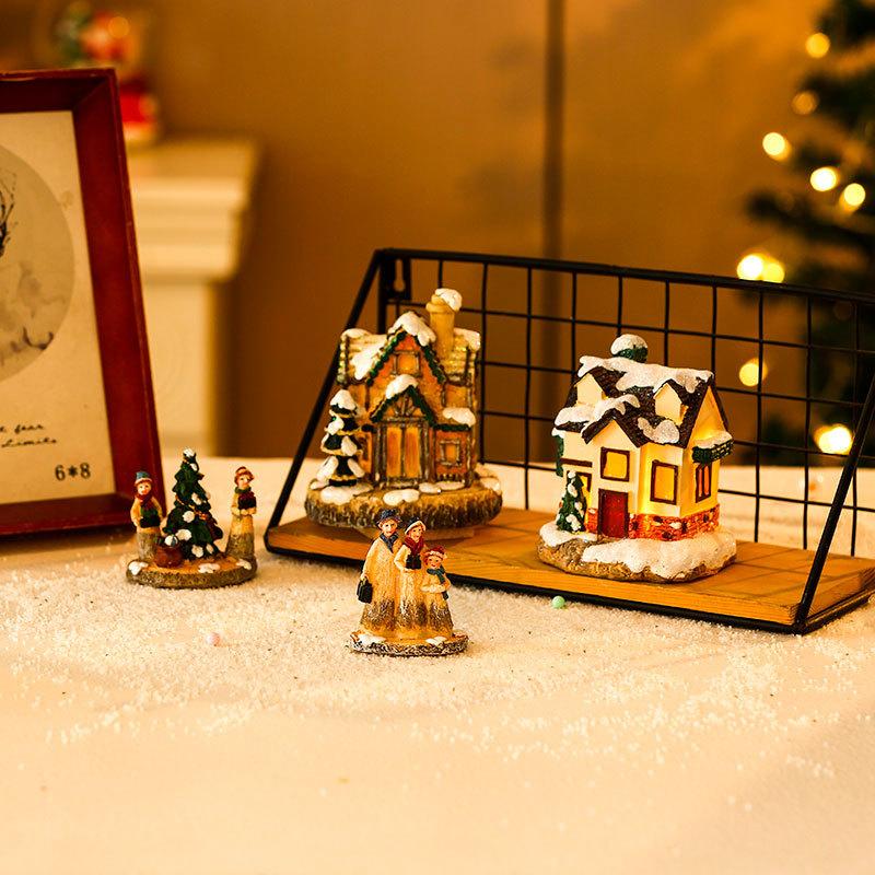 Jul Resin Lysende Lite Hus Borddekorasjon Julegave Dukkedekorasjon