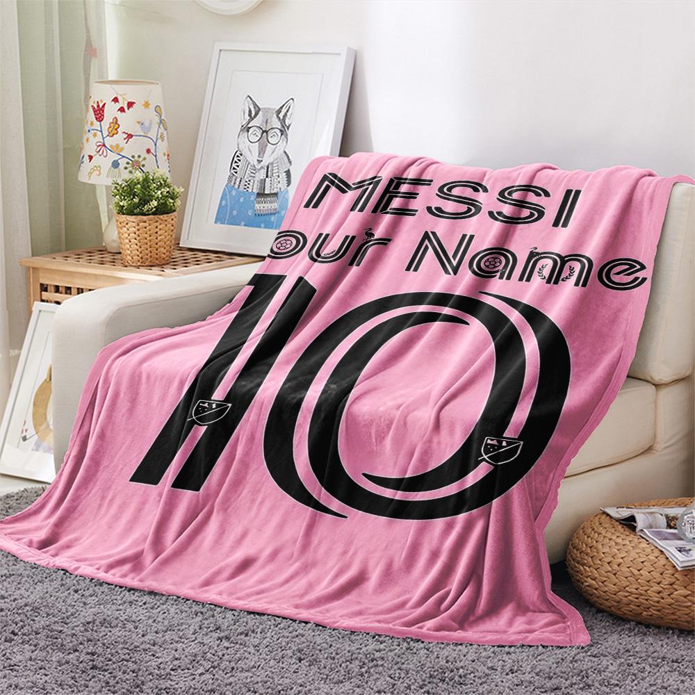 1PC Messi Fan Artwork Custom Name Patterned Flannel Blanket Suitable For All Seasons For Home Decor Warmth And Comfort Gifts Holiday Present