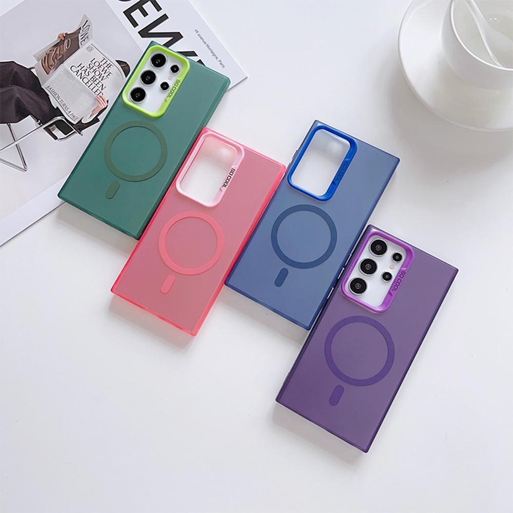 Luksus trådløst lade Magsafe-deksel for Samsung S25 S23 Ultra S22 S24 Plus S21 S20 FE Magnetisk støtsikker hardt støtfangerdeksel