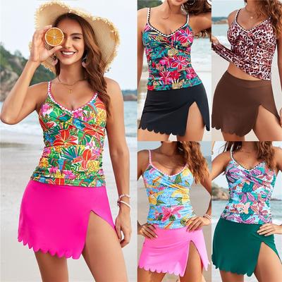 Swimsuit Split Skirt Swimsuit Ruffled Laser Cut Tankini Tankini