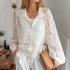 French Retro Perspective Lace Splicing Jacket European and American Foreign Trade Lapel Hollow Sunscreen Cardigan Lantern Long Sleeve Outer