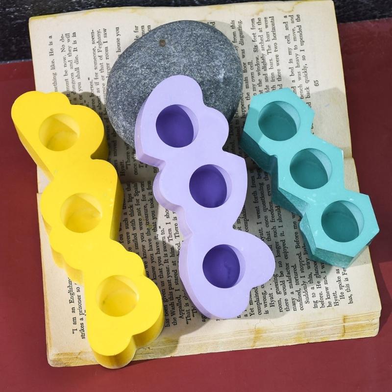 3 Hole Candle Holder Mold Flower Heart Candlestick Silicone Mould Concrete Resin Cast Molds for Wedding Valentines Day
