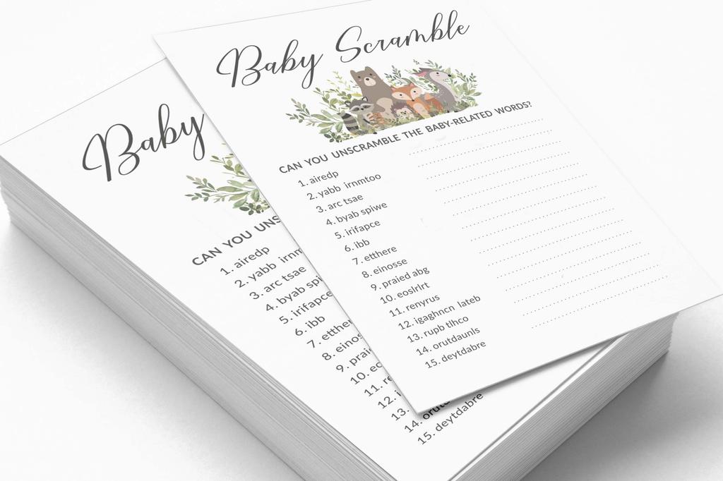 Inkdotpot Leaves & Animals Baby Shower Game Set Of 50 BabyA AlphabetA ABCA Game Gender Neutral Party