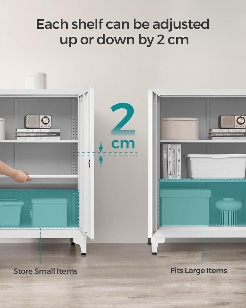 SONGMICS File, Garage Multiuso, Ufficio con 2 Ante, Chiusura a Chiave, Contenitore in Acciaio, Contenitore Profondo con Scaffali, per Studio, Soggiorno, Grigio