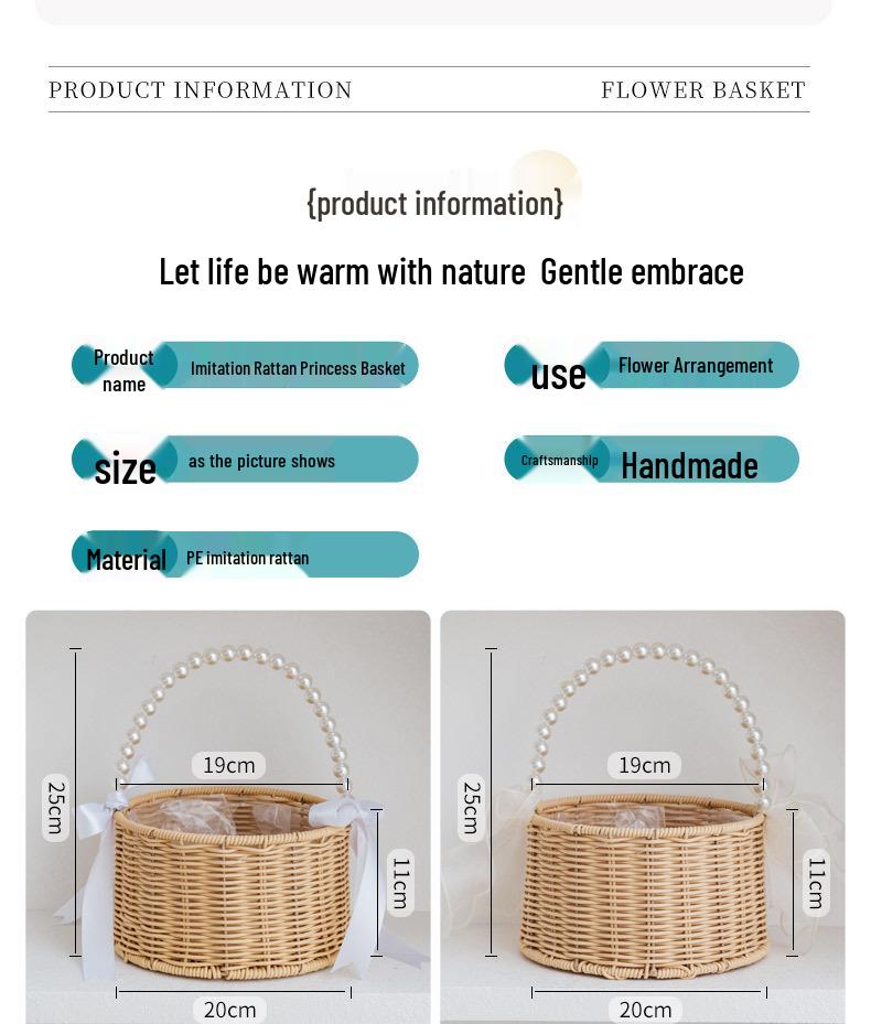 Imitation Rattan Pearl Handheld Flower & Fruit Basket