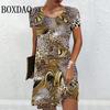 Neues Frühlingskleid für Damen Mode Straße Abstraktes Leopardenmuster Damenkleid Sommer Lässig Locker Damenbekleidung