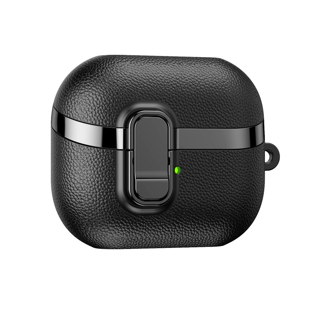Für Samsung Galaxy Buds3 / Buds3 Pro Hülle Schnappverschluss Galvanisierte Litschi-Textur TPU PC Ohrhörerhülle mit Karabiner