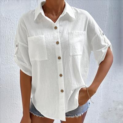 Damenmode, lässig, einfarbig, kurzärmelig, Blusen und Hemden mit Polokragen