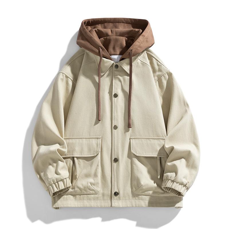 Spring And Autumn New Fake Two Piece Jacket Hooded Jacket Men'S Baseball Jacket Trendy Brand Versatile Casual Loose Work Jacket