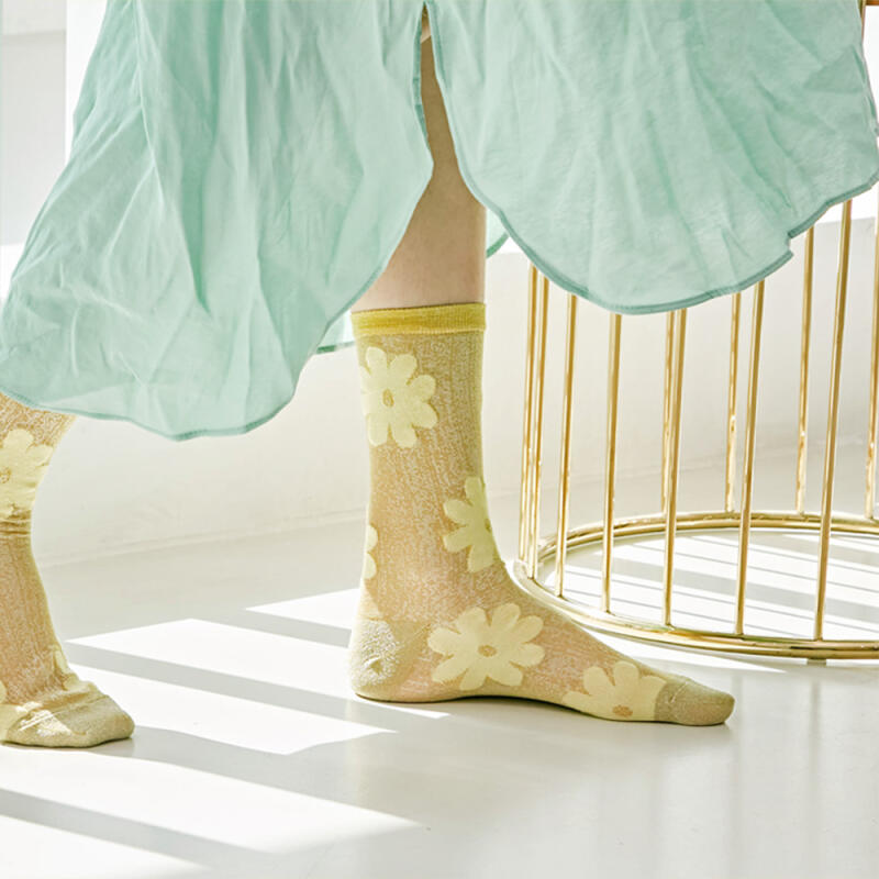 See-through Glitter Flower Fashion Socks Rssw026