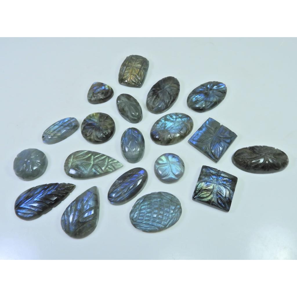 353Cts. Natural Labradorite Carving Mix Cabochon Loose Gemstone 19Pcs Lot LL-1146