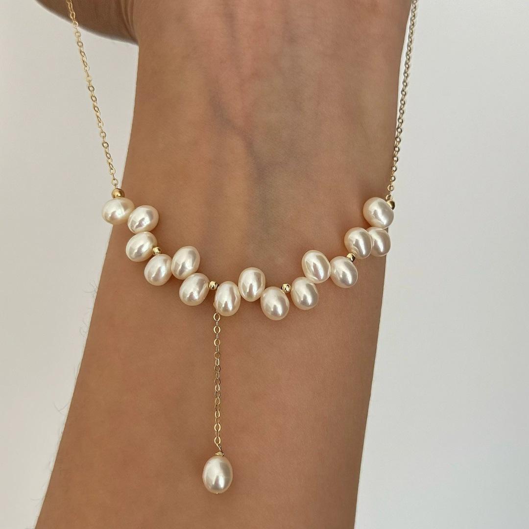 

14K Real Gold Plated Copper Chokers For Women Good Quality Irregular Freshwater Pearl Beads Tassel Pendant Necklaces Jewelry