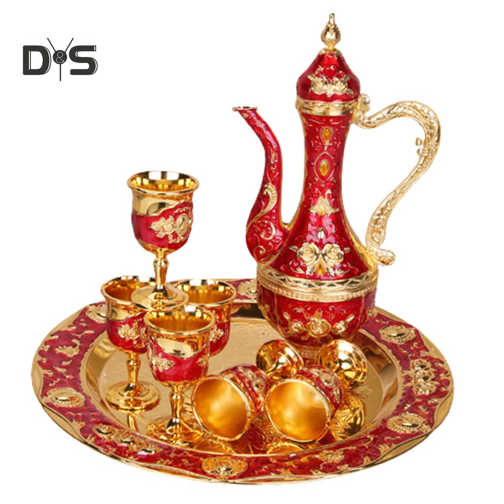 SW 8 Teile/satz Retro Zink-legierung Wein Tasse Wasserkocher Tablett Kit Hause Hochzeit Decor Container