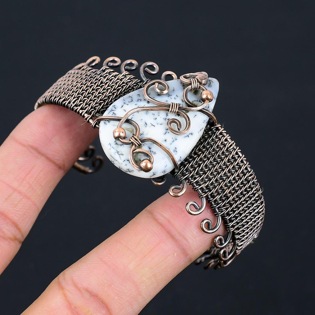 Dendrite Opal Handmade Copper Wire Wrap Bangle Adjustable r7c19
