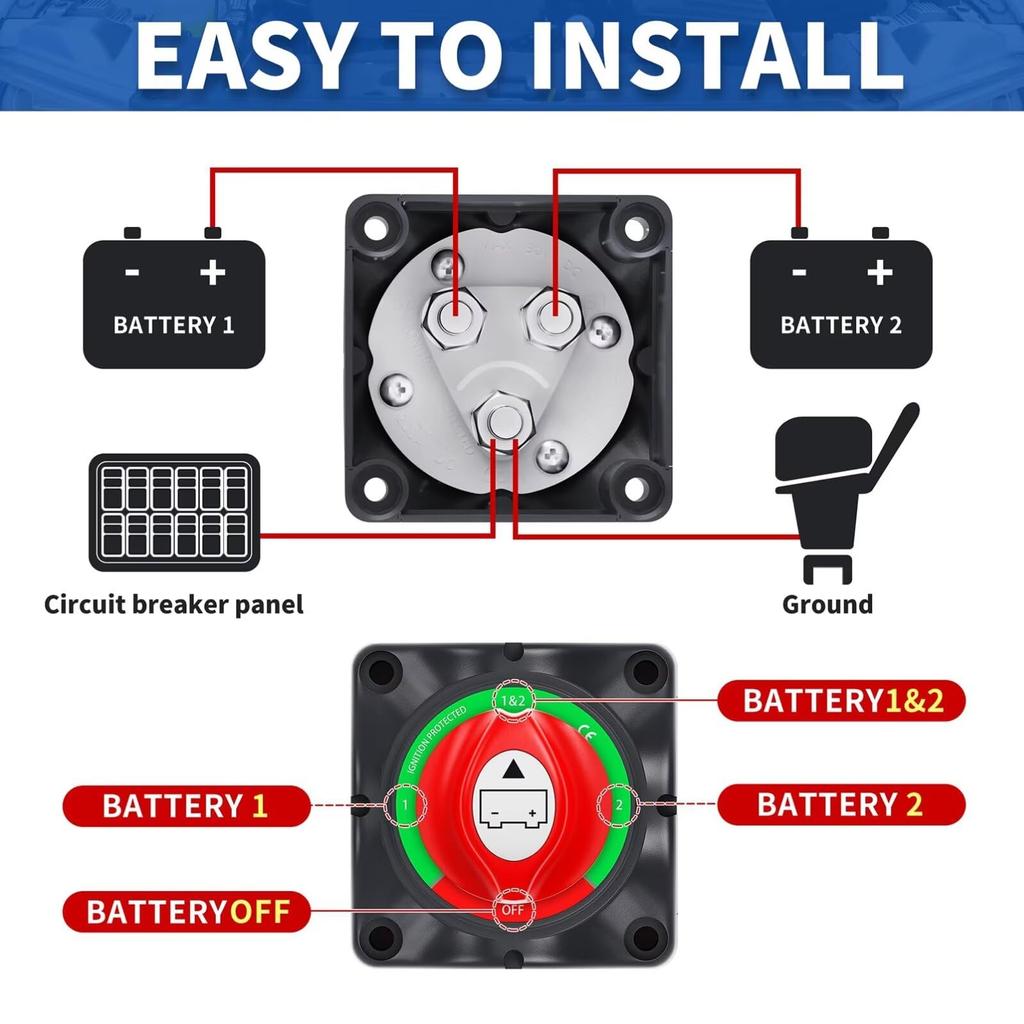 1-2 Off Disconnect Switch Power Fail Kill Switch Waterproof RV ATV Vehicle Master