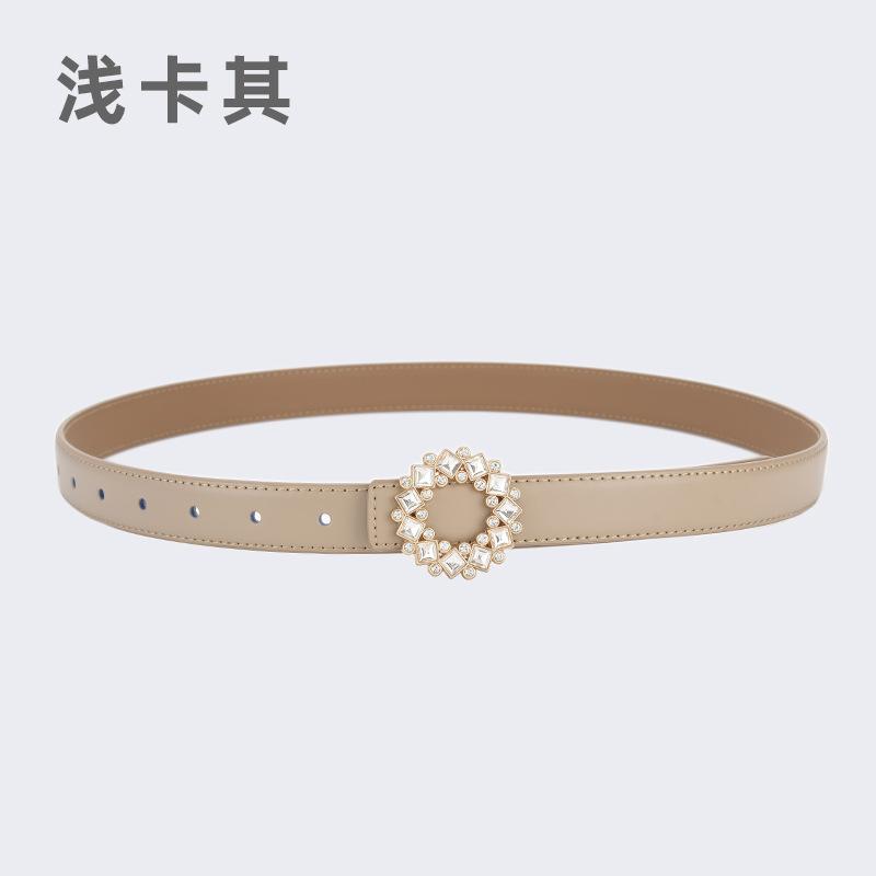 Four Seasons Available Belts Women'S Fashion Versatile Trendy Decoration Suits Cowhide Thin Belt Diamond Genuine Leather Ins Style Jeans Belt
