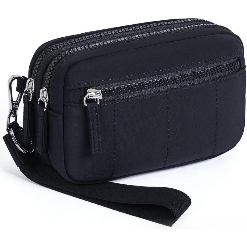 Sac de Poignet Imperméable en Nylon Double Couche Agrandi, Sac à Cartes pour Femmes, Monnaie, Portefeuille pour Téléphone Mobile, Bandoulière Réglable