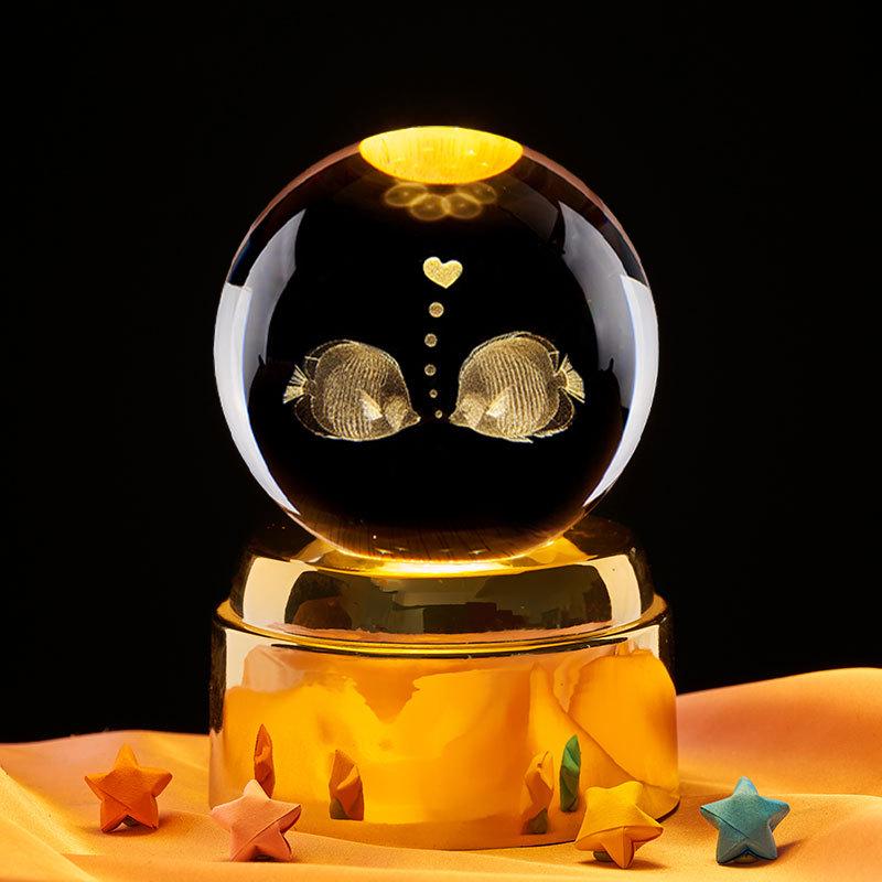 Kissing Fish Crystal Ball Music Box Night Light - Gift for Classmate or Best Friend