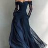 Rochie Maxi Elegantă Femei Plasă Transparentă Fără Bretele Talie Înaltă Lungă Formală Cocktail Nuntă Petrecere de Seară Bal