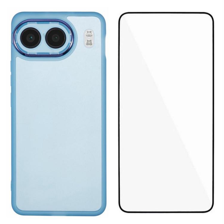 

WANLONFENG For OnePlus Nord 4 TPU Case Electroplated Frame Phone Cover with Tempered Glass Transparent Blue