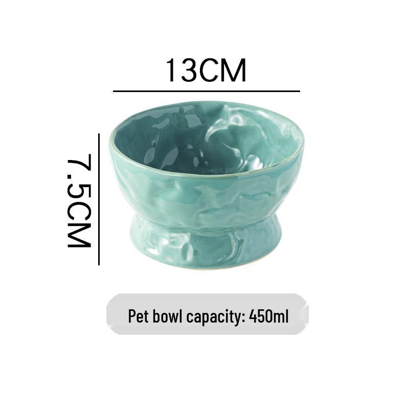 Ceramic Cat & Dog Feeder: Cute, Slanted Double Bowl with High-Leg Design for Neck Protection and Anti-Tip Stability.